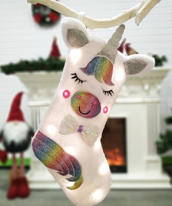 Chaussette de Noël lumineuse avec un licorne 1