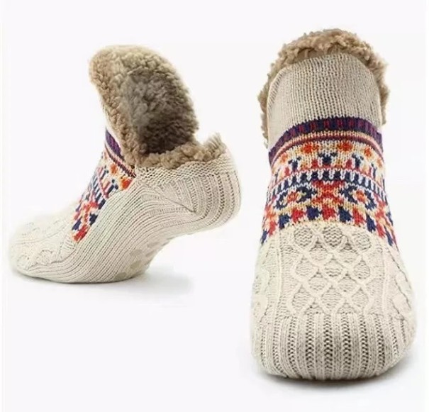 Chaussettes antidérapantes d'hiver pour la maison avec doublure chaude Tailles M L XL Chaussettes tricotées pour dormir et marcher crème 43-46