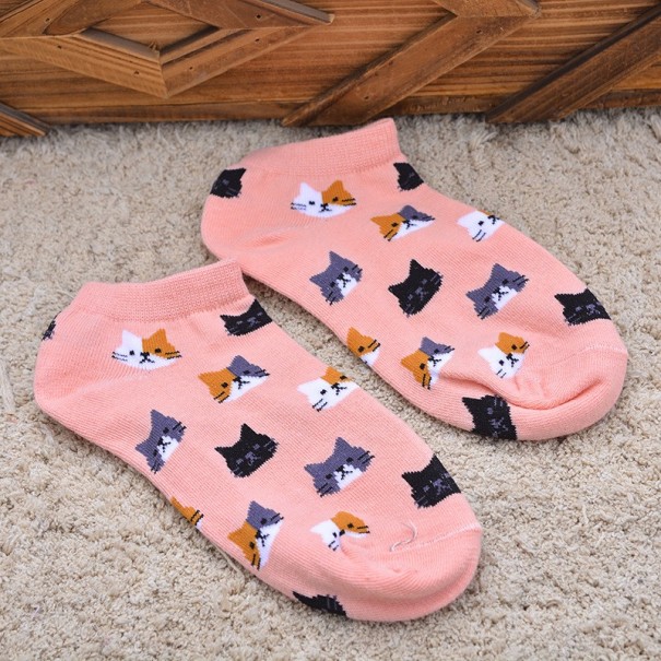 Chaussettes de cheville pour femmes avec des chats - 3 paires rose