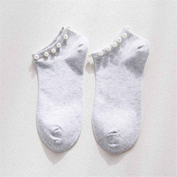 Chaussettes de cheville pour femmes avec perles gris clair