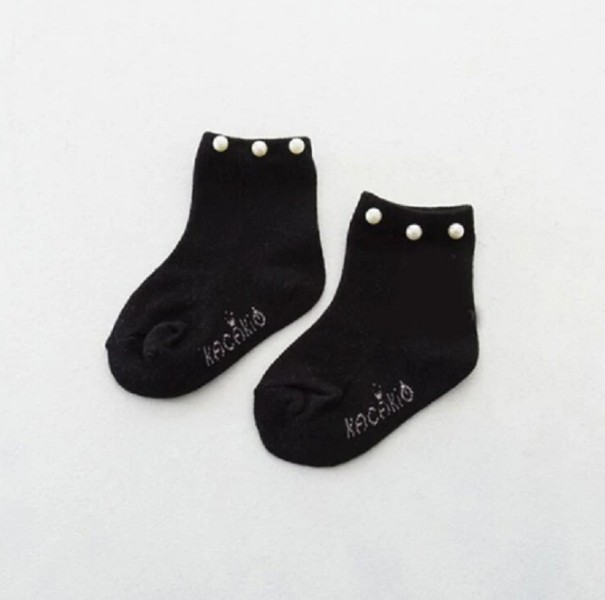 Chaussettes de cheville pour filles avec perles noir 0-2 ans