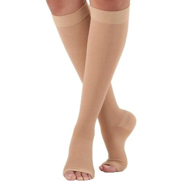 Chaussettes de compression à bout ouvert couleur chair L/XL