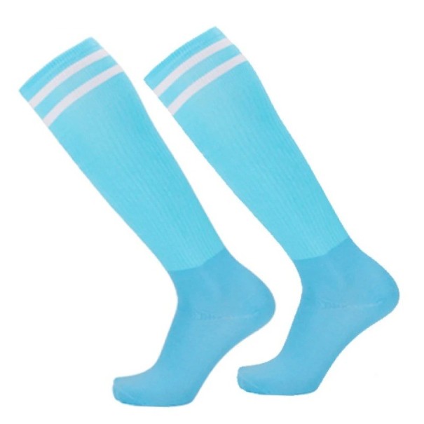 Chaussettes de football sportives pour enfants EUR 26 - 33 longues sous le genou en coton respirantes et à séchage rapide bleu clair