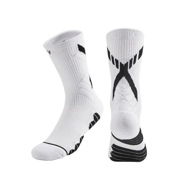 Chaussettes de sport antidérapantes unisex confortables respirantes élastiques mi-mollet course football entraînement blanc-noir