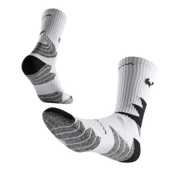 Chaussettes de sport antidérapantes unisex élastiques respirantes mi-mollet course football entraînement blanc-gris