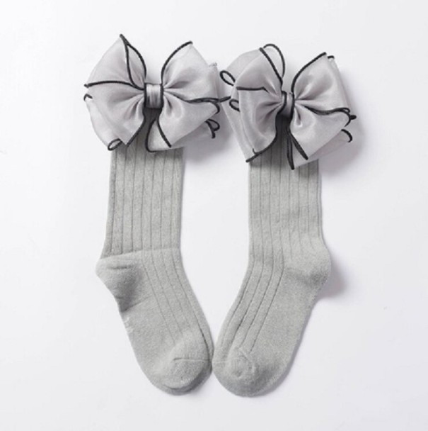 Chaussettes longues pour filles avec nœud gris 7-9 ans