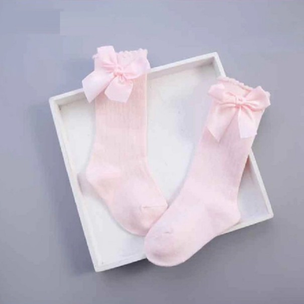 Chaussettes longues pour filles avec un nœud rose 0-2 ans