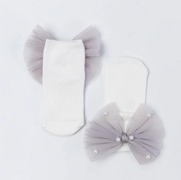 Chaussettes mignonnes pour filles avec un nœud gris 1-3 ans