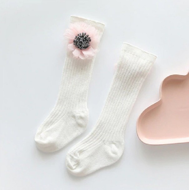 Chaussettes montantes pour filles avec motif 3D blanc 0-1 an
