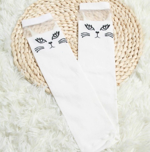 Chaussettes montantes pour filles - Chaton A1504 blanc