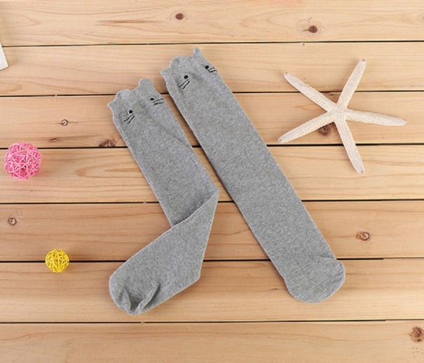 Chaussettes montantes pour filles - Chaton gris