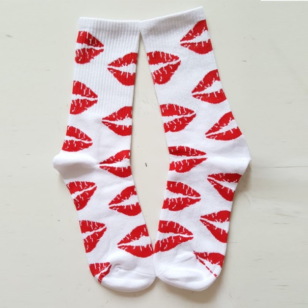 Chaussettes pour femmes avec imprimé de lèvres blanc