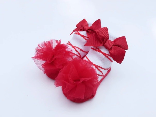Chaussettes pour filles avec nœud A778 rouge 12-24 mois