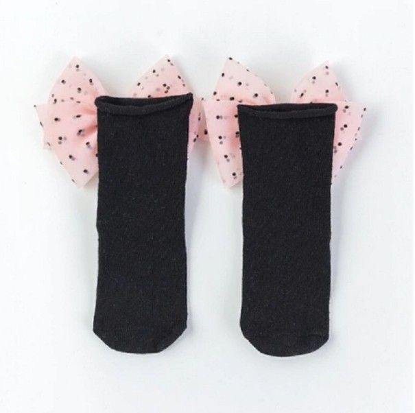 Chaussettes pour filles avec nœud A779 noir 3-5 ans