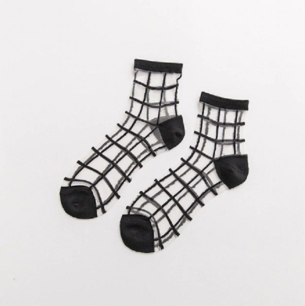 Chaussettes transparentes à carreaux pour femmes A1052 noir