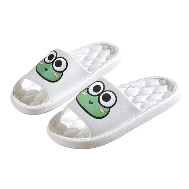 Chaussons antidérapants doux avec grenouille dessinée Chaussons confortables pour la maison Motif animal mignon Semelle antidérapante blanc 40-41