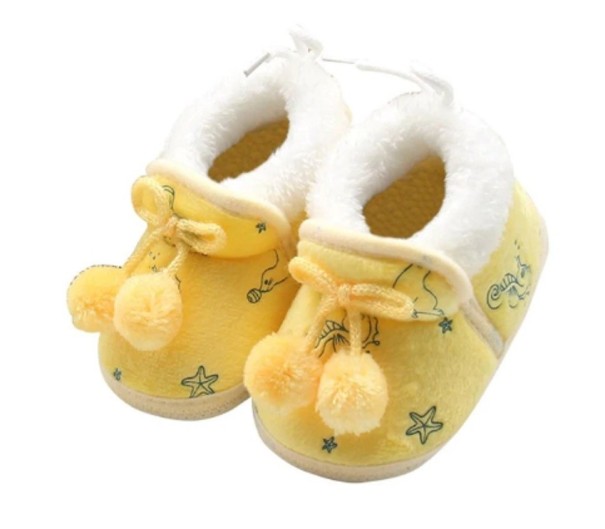 Chaussons d'hiver pour enfants avec pompons jaune 12-18 mois