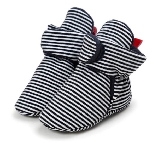 Chaussons d'hiver pour enfants avec rayures noir 0-6 mois