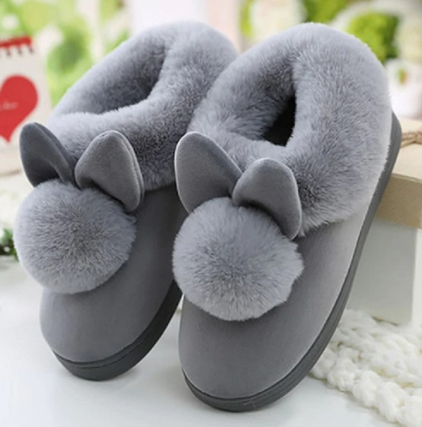 Chaussons d'intérieur pour femmes avec des oreilles de lapin gris 39