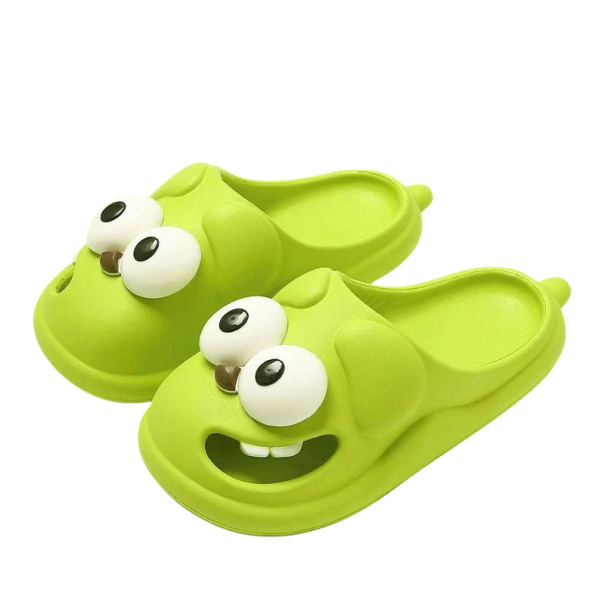 Chaussons doux en forme de chien avec de grands yeux Chaussures légères pour la maison Semelle de 3 cm Antidérapants Chaussons de chien amusants Design mignon vert 40-41