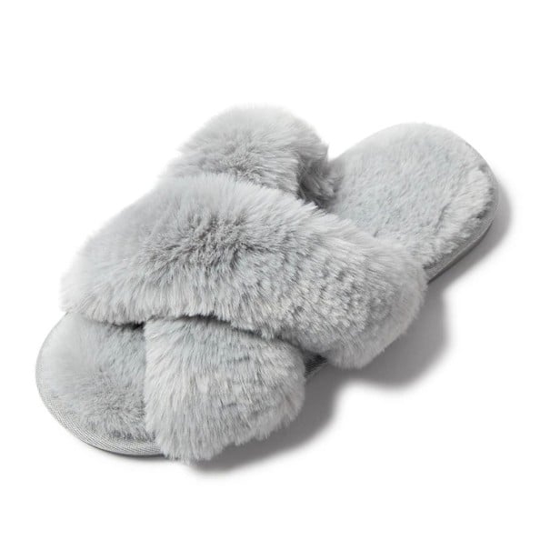 Chaussons doux et pelucheux pour femmes avec design croisé Chaussons d'hiver confortables pour la maison Chaussures chaudes avec surface gris 36-37
