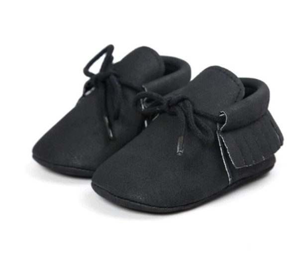 Chaussons en cuir pour enfants A479 noir 0-6 mois