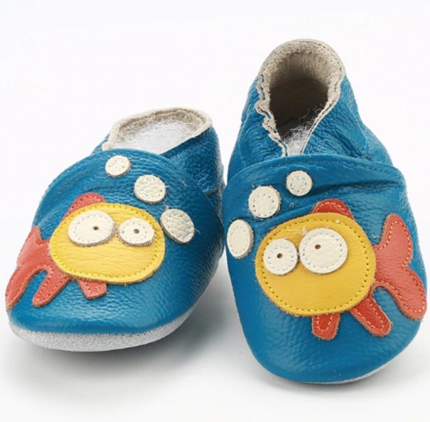 Chaussons en cuir pour enfants avec des animaux bleu foncé 0-6 mois