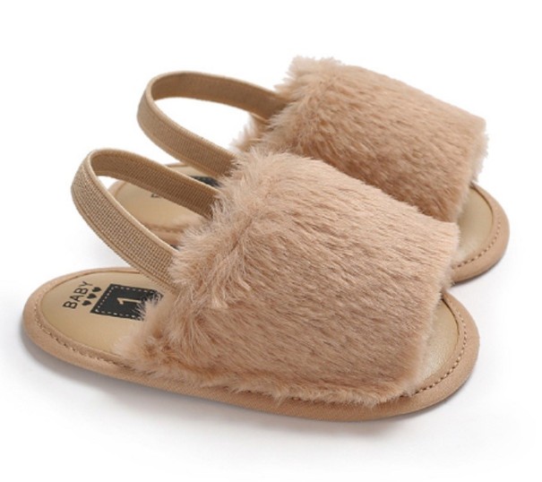 Chaussons en fourrure pour filles avec sangle marron clair 6-12 mois