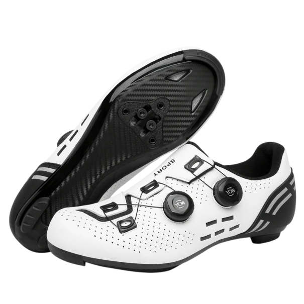 Chaussures de cyclisme unisexes avec double système de fermeture rotatif et perforation en nylon, coton, EVA, construction robuste blanc 47