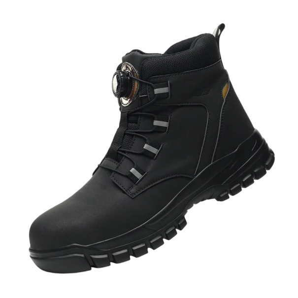 Chaussures de travail pour hommes avec système de fermeture rotatif sans lacets en tissu nylon à tige haute semelle résistante pour le travail et l'extérieur noir 40