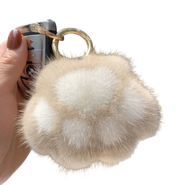 Chaveiro 8,5 x 8,5 cm Poliéster Peluche Pata de Gato Pendente para Chaves Mochila Bolsa Acessório Macio e Peludo Presente Fofo bege