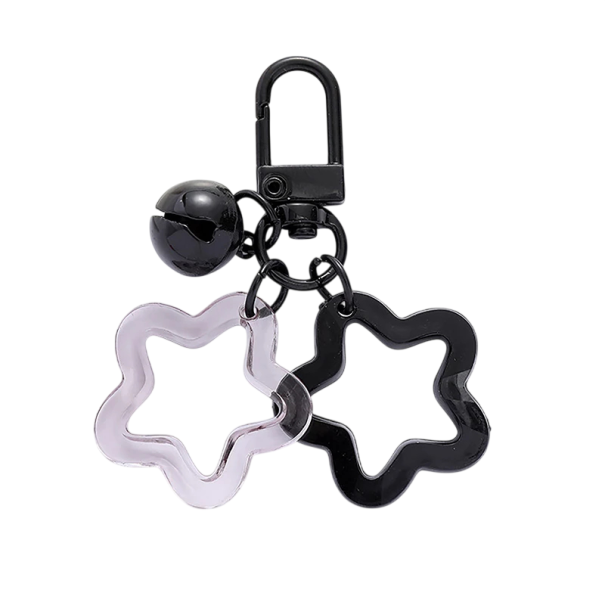 Chaveiro com estrelas 2 cm Pendente em resina Brilhante decoração para bolsa Mochila Presente branco-preto