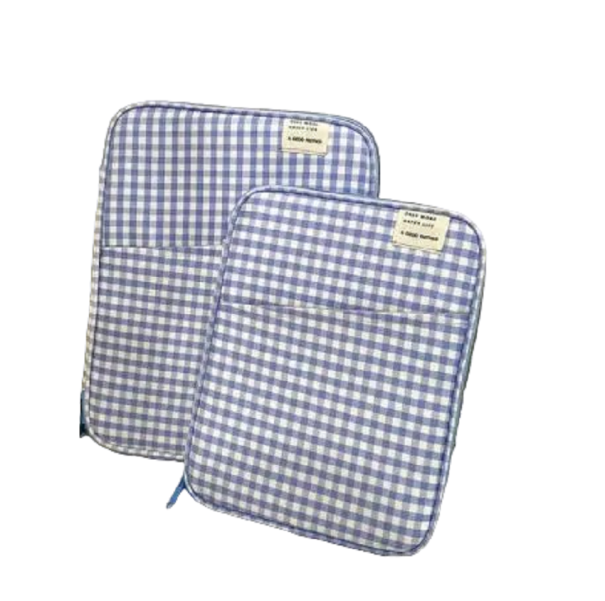 Checked Case for MacBook and iPad with Side Pocket 12.9 - 13.3 Inches, 33 x 24 cm blue