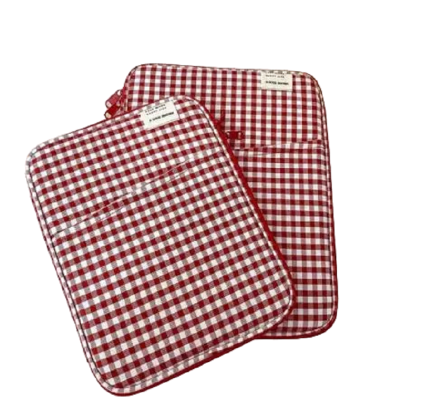 Checked Case for MacBook and iPad with Side Pocket 12.9 - 13.3 Inches, 33 x 24 cm red