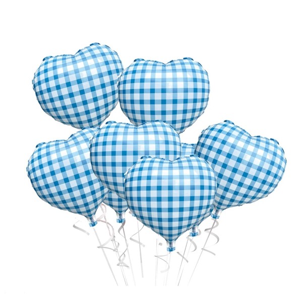 Checked Heart-Shaped Balloons 45.7 cm Set of Decorative Party Balloons 10 pcs Checked Pattern Balloons for Celebrations, Weddings and Themed Decorations blue
