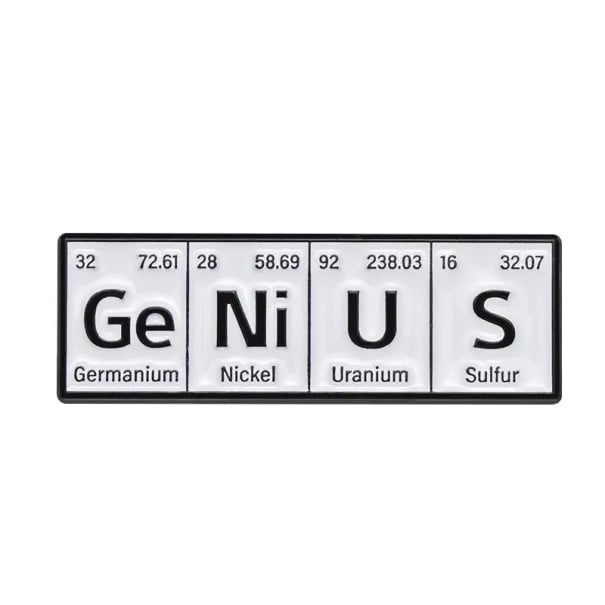 Chemiczna broszka GeNiUS tablica okresowa około 3 x 2 cm metalowa czarno-biała odznaka na odzież plecak torbę motyw naukowy 1