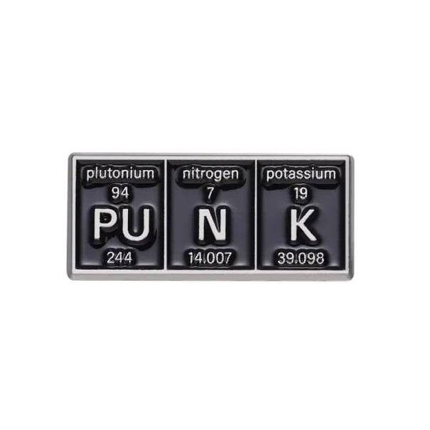 Chemiczna broszka PUNK okresowa tabela około 3 x 1,3 cm metalowy czarny znaczek na odzież plecak torbę motyw naukowy 1