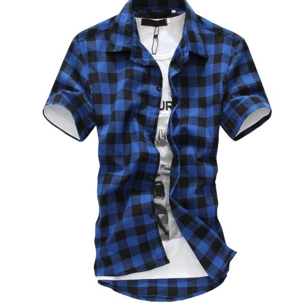 Chemise à carreaux pour homme bleu foncé M