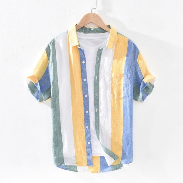 Chemise à rayures pour homme F609 jaune XS