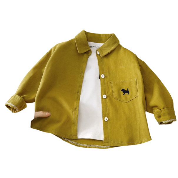 Chemise en coton pour enfants à manches longues et col avec poche brodée de chien Chemise unisexe pour filles et garçons Coupe décontractée vert 2