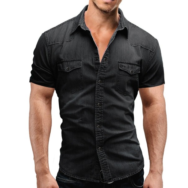 Chemise en jean pour homme F458 noir S
