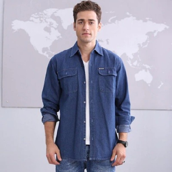 Chemise en jean pour homme F632 bleu foncé S