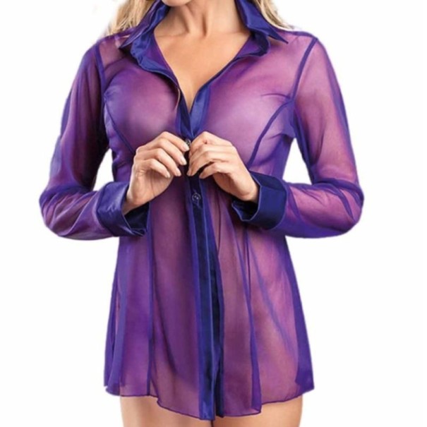 Chemise en satin pour femmes violet M