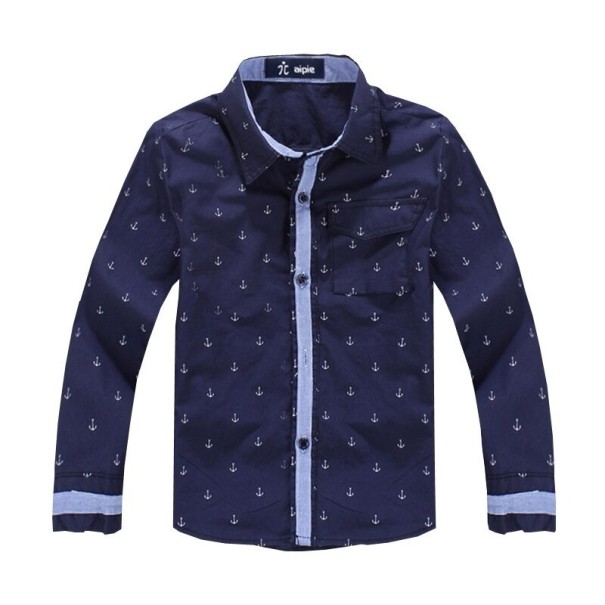 Chemise garçon avec des ancres L1819 bleu foncé 5