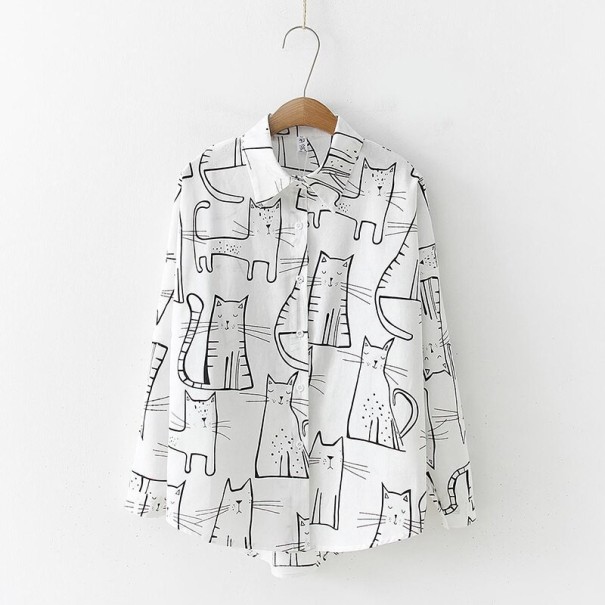 Chemise pour femmes avec des chats blanc S