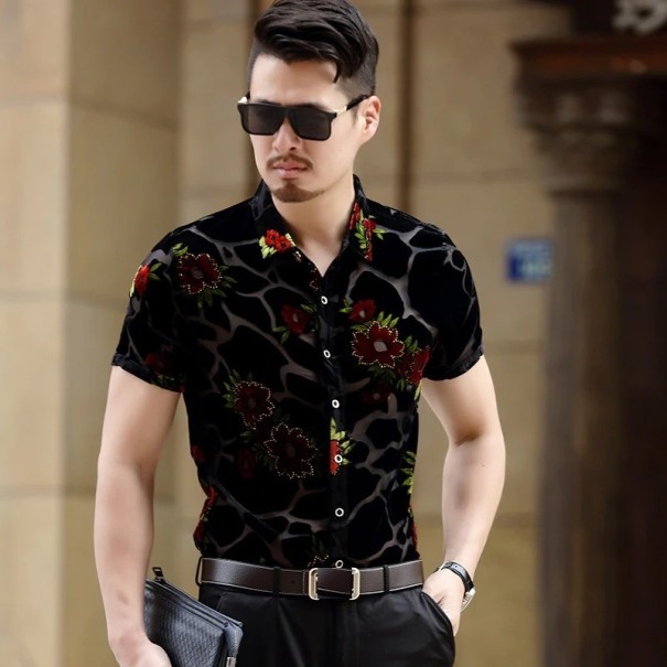 Chemise pour homme à fleurs F691 rouge S 1