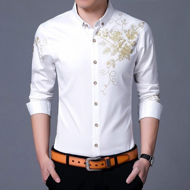 Chemise pour homme avec des roses A3086 blanc L 1