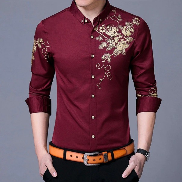 Chemise pour homme avec des roses A3086 bordeaux XL 1