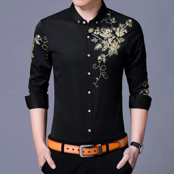 Chemise pour homme avec des roses A3086 noir M 1