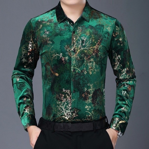Chemise pour homme avec des roses vert foncé L